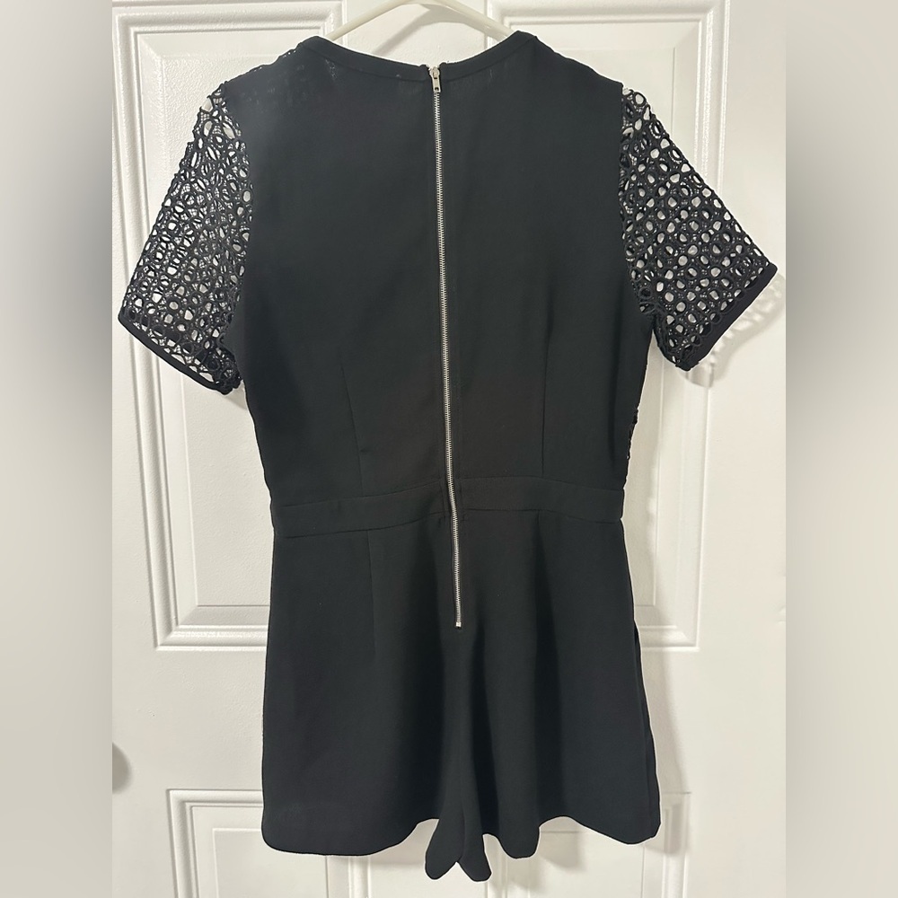 Alythea Black Lace Panel Romper Short Sleeve Fit & Flare, Size Medium NEW - Picture 10 of 16